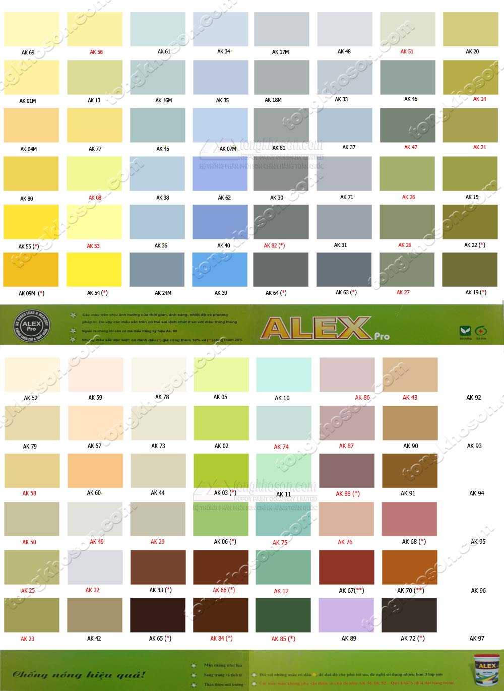 Bảng màu sơn Alex Pro ngoại thất