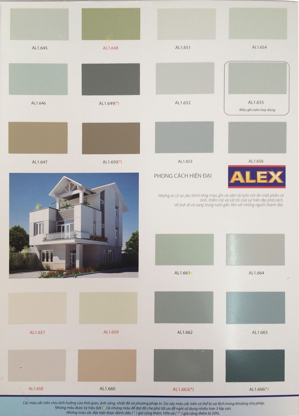 Bảng màu sơn Alex siêu bóng ngoại thất 1