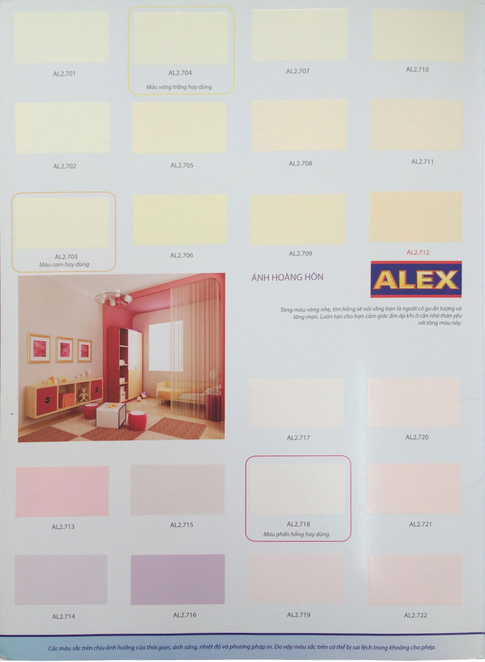 Bảng màu sơn alex siêu bóng nội thất