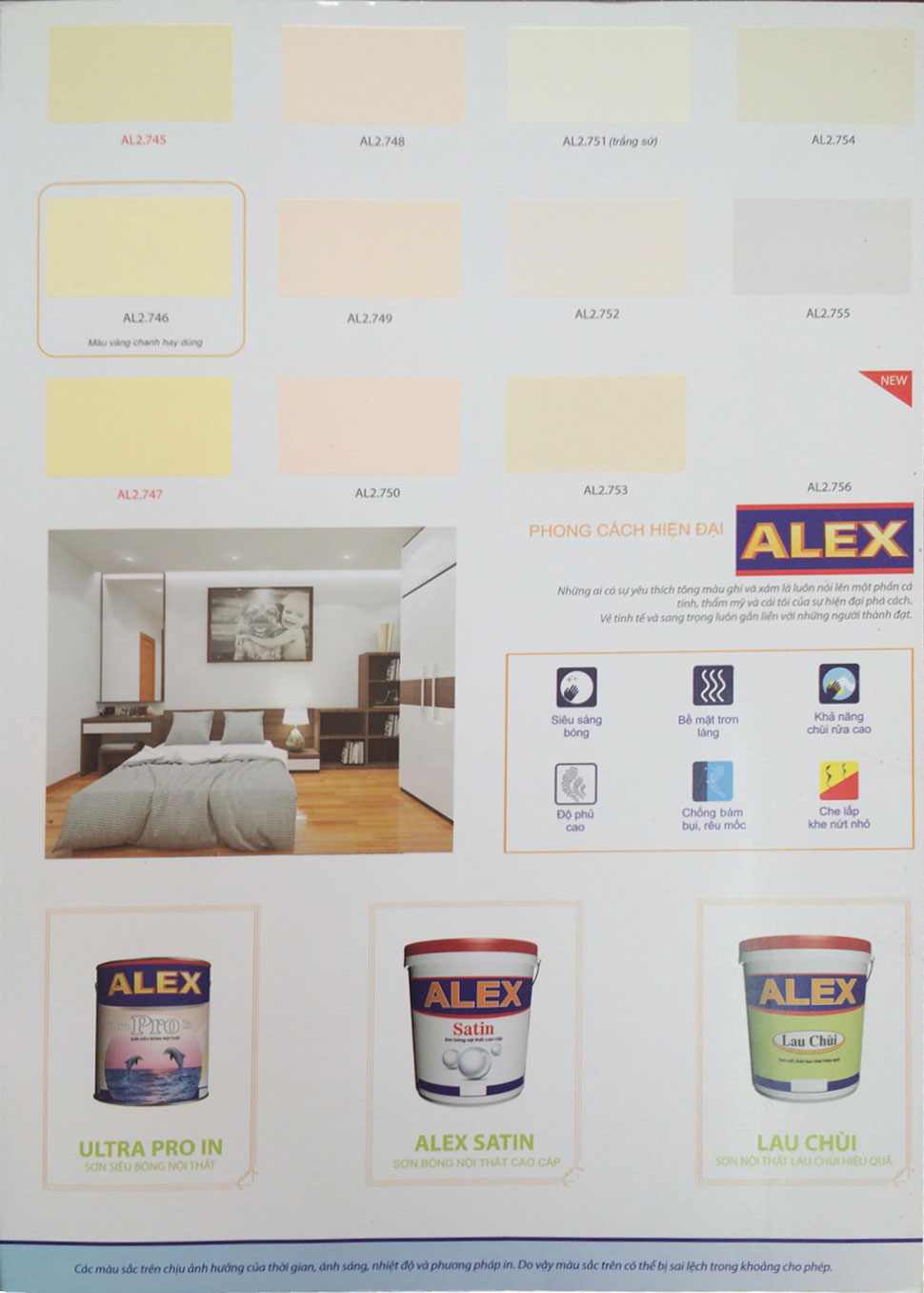 Bảng màu sơn alex nội thất siêu bóng cao cấp