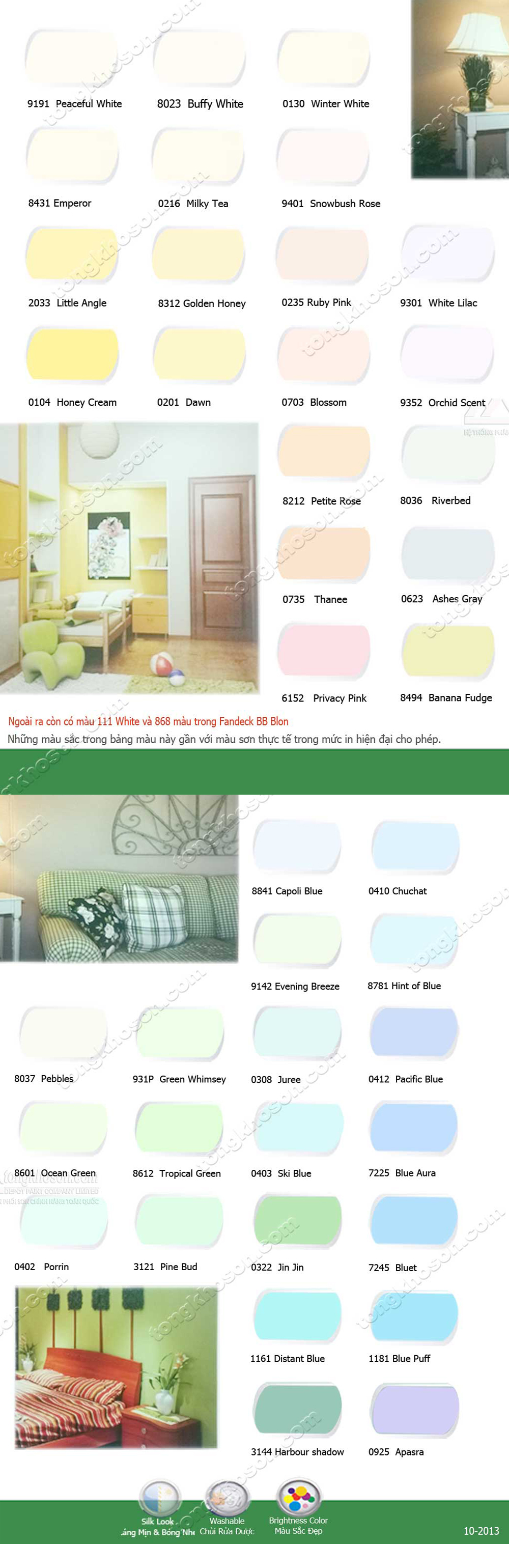 Bảng màu sơn Boss lau chùi nội thất