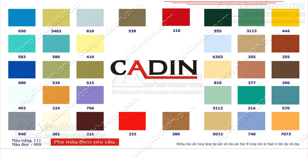 Bảng màu sơn Cadin