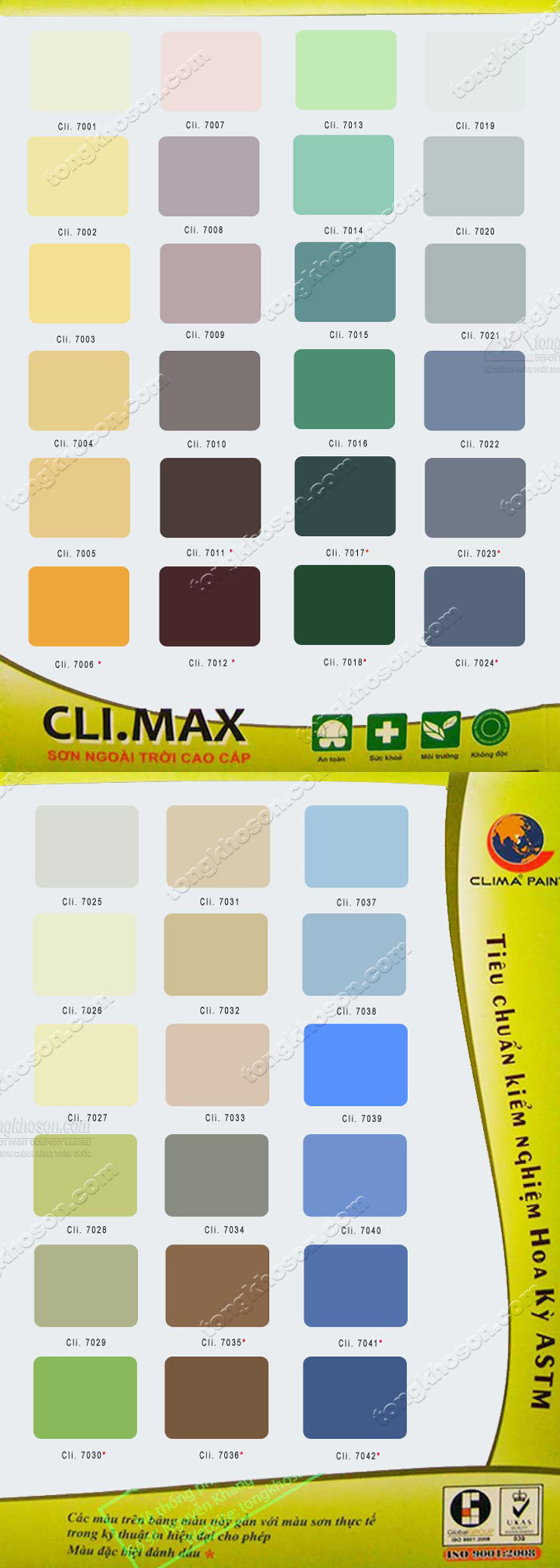 Bảng màu sơn Clima Max ngoài trời