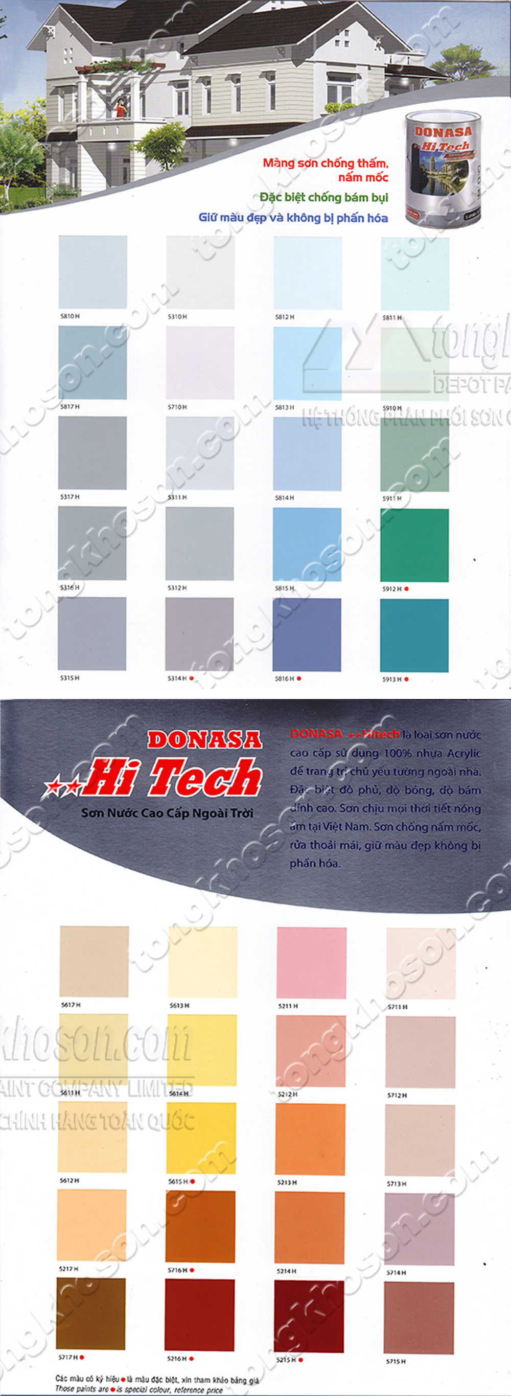 Bảng màu sơn Donasa Hi-Tech ngoài trời