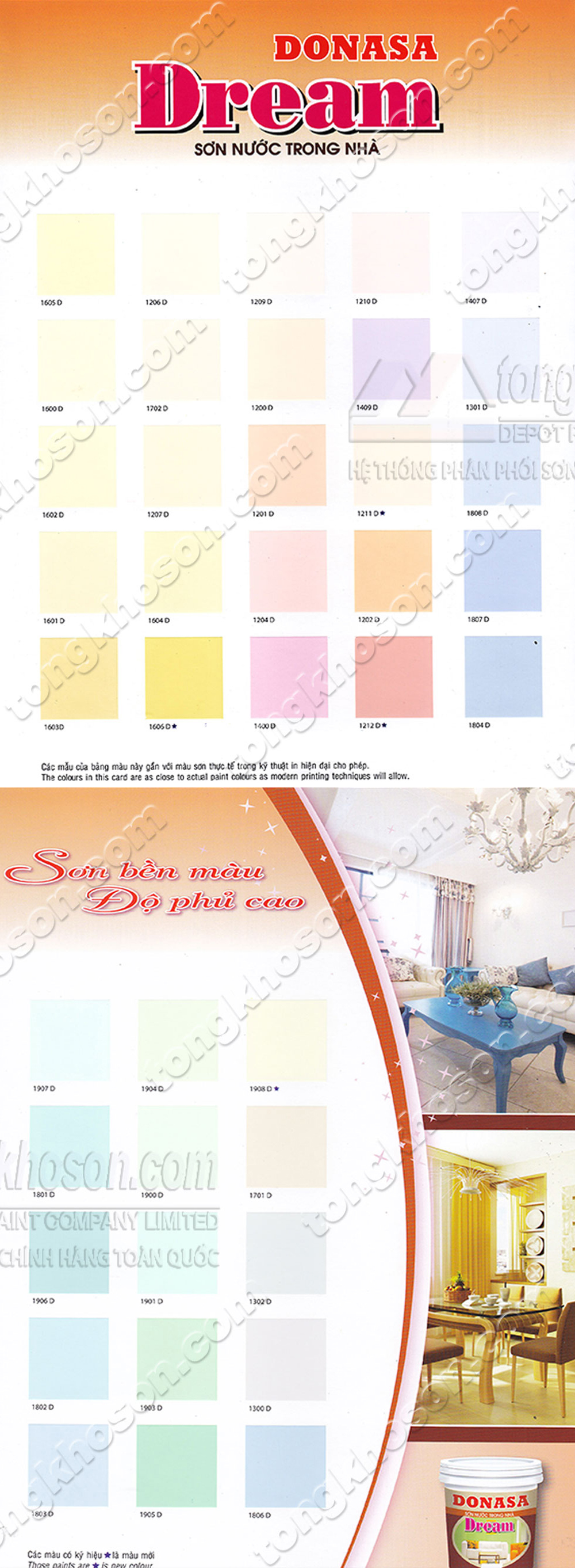 Bảng màu sơn Donasa Dream trong nhà