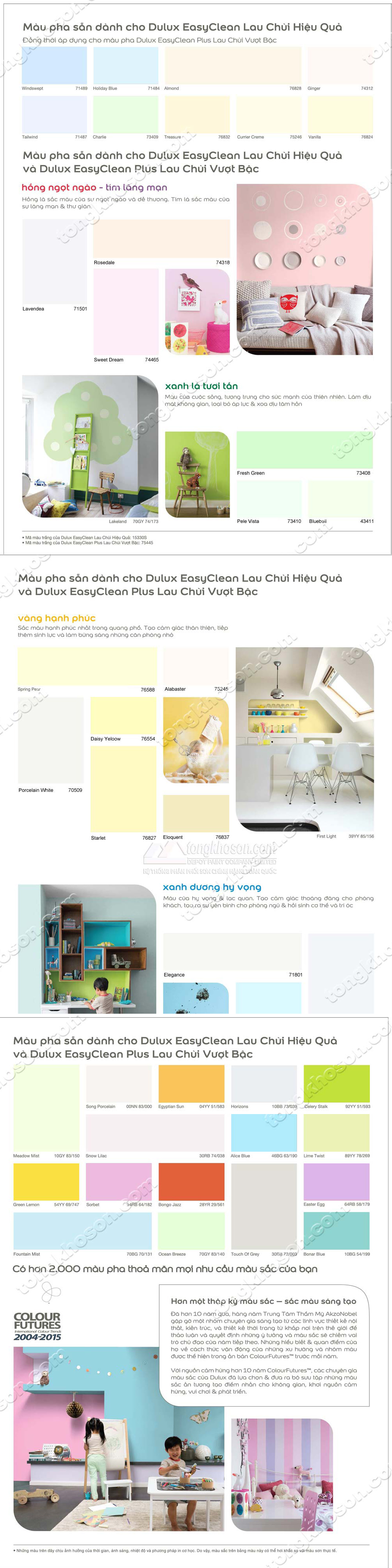 Bảng màu sơn Dulux Easy Clean lau chùi hiệu quả