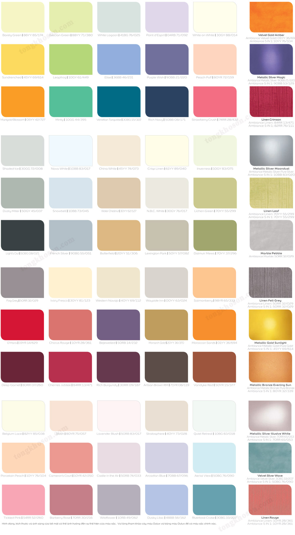 Bảng màu sơn Dulux Ambiance 5 in 1 hiệu ứng