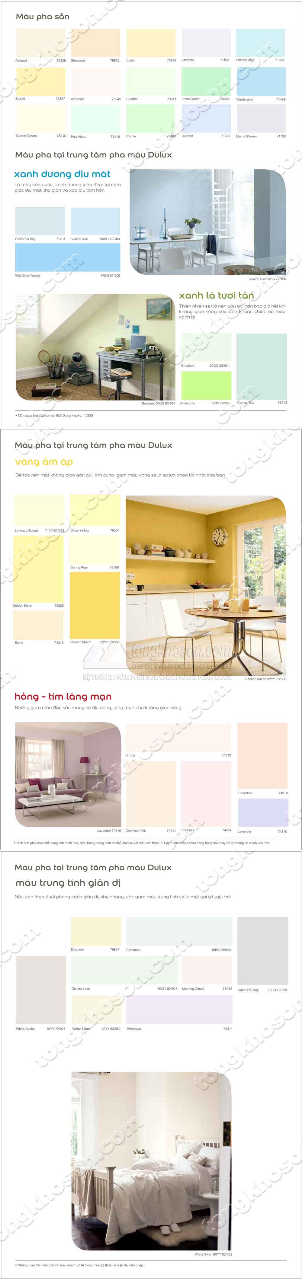 Bảng màu sơn Dulux Inspire nội thất