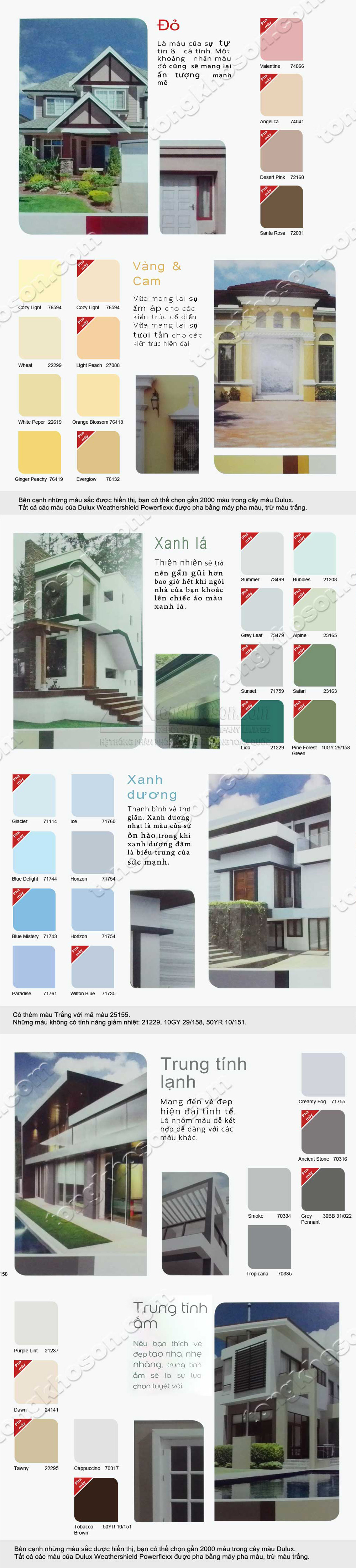 Bảng màu sơn Dulux WeatherShield ngoài trời