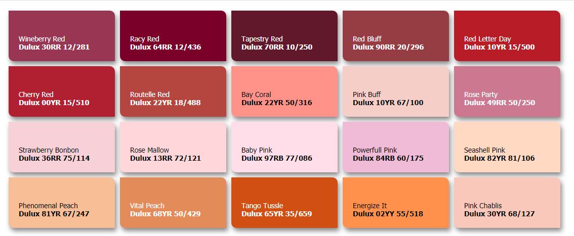 bảng màu sơn Dulux màu đỏ