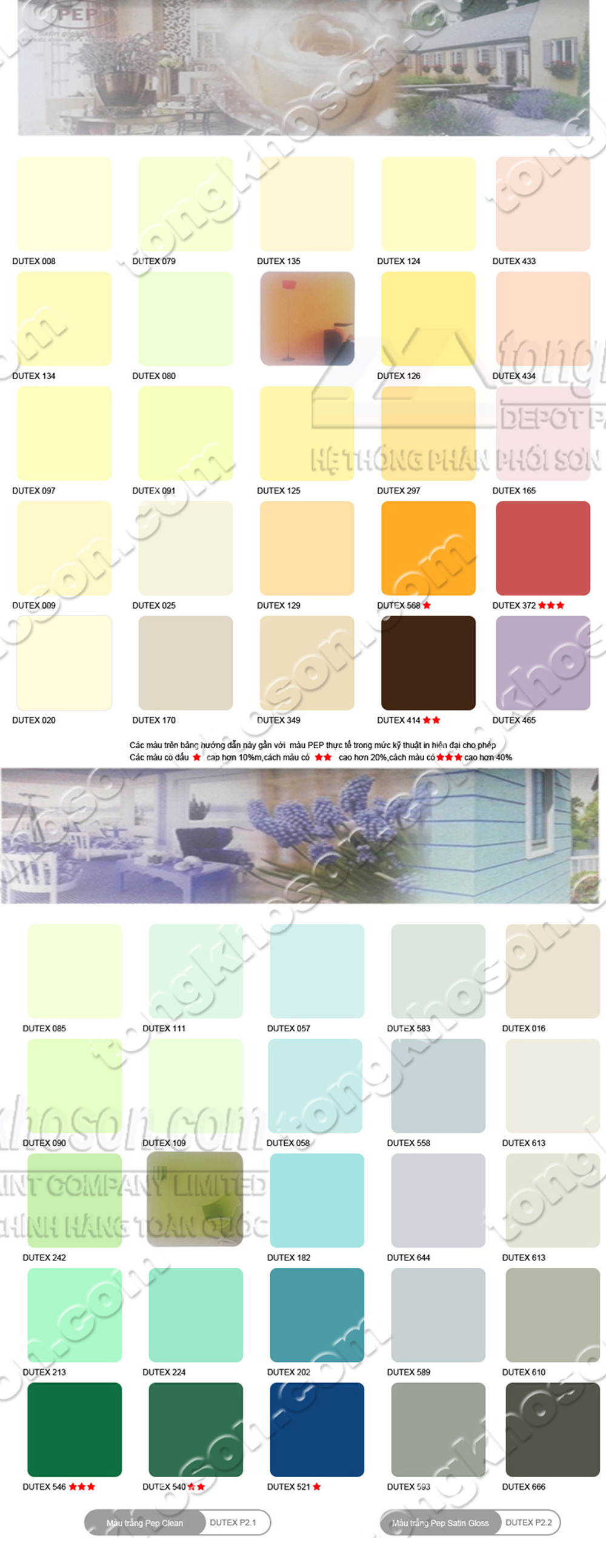Bảng màu sơn Dutex Pep chống thấm