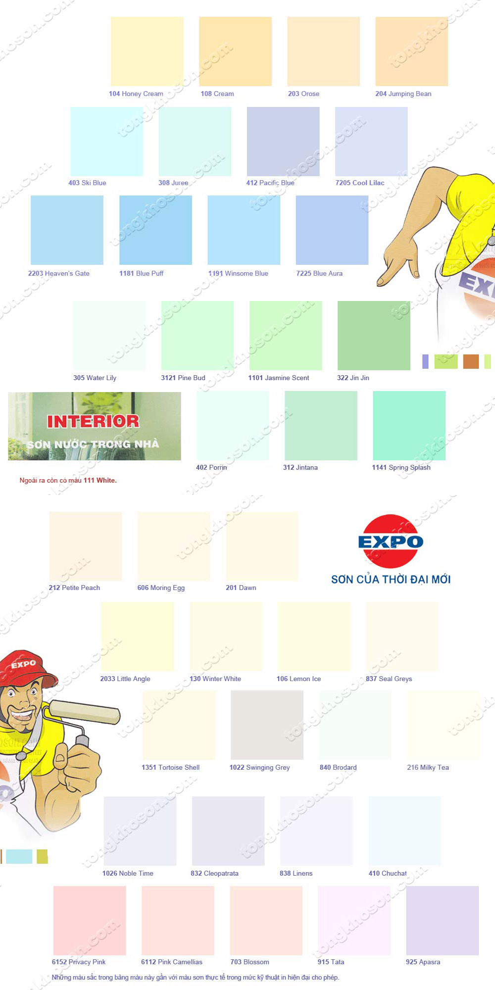Bảng màu sơn Expo nội thất