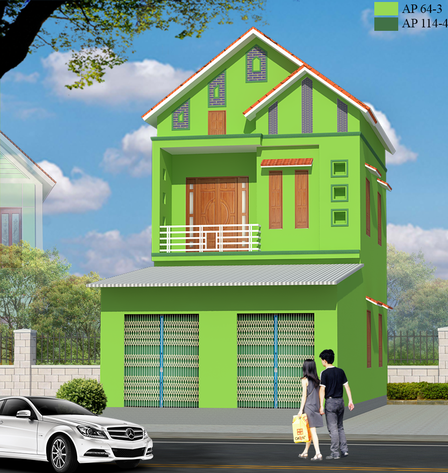 Sơn ngoại thât màu xanh lá rất phù hợp với nhà hướng Bắc gia chủ mệnh Thổ