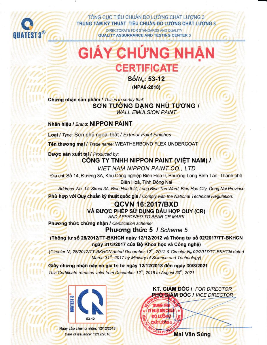 chứng chỉ hợp chuẩn sơn Nippon 2