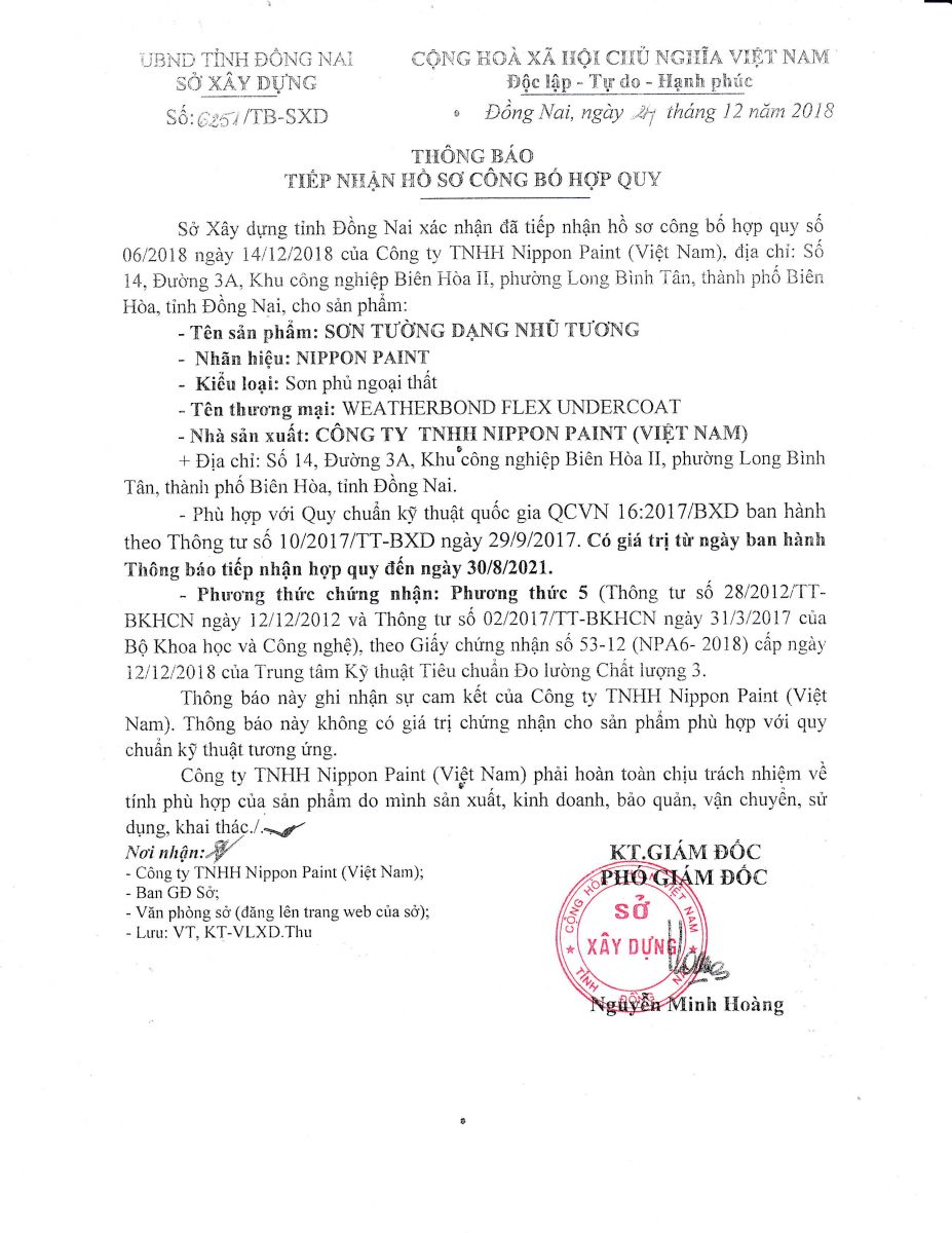chứng chỉ hợp chuẩn sơn Nippon