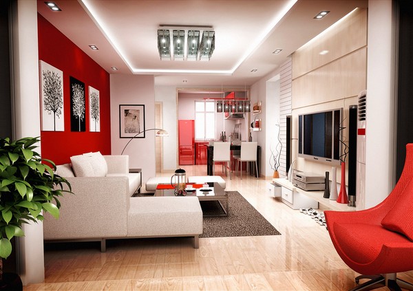 Nhà có một số điểm nhấn màu đỏ rất tốt cho nhà hướng Bắc gia chủ mệnh Kim