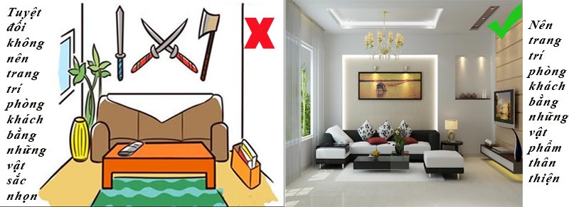 Không nên treo vật sắc nhọn trong phòng khách