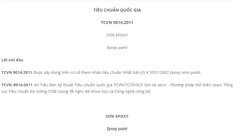 Tiêu chuẩn TCVN 9014 - 2011 đối với sơn Epoxy