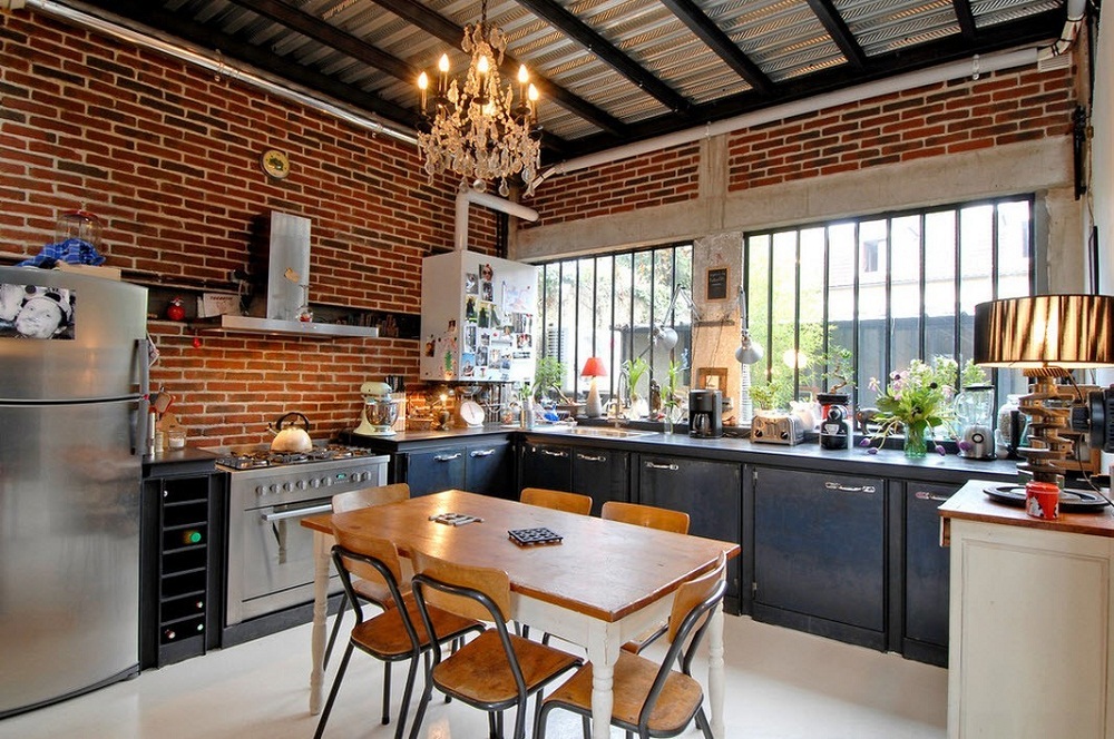 trang trí bếp bằng tường gạch