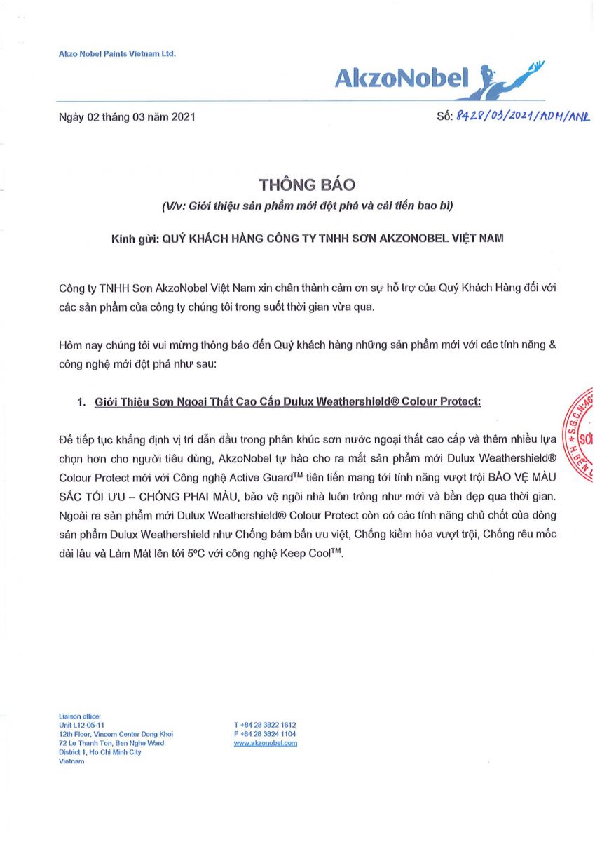 thông báo sơn Dulux giới thiệu sản phẩm mới