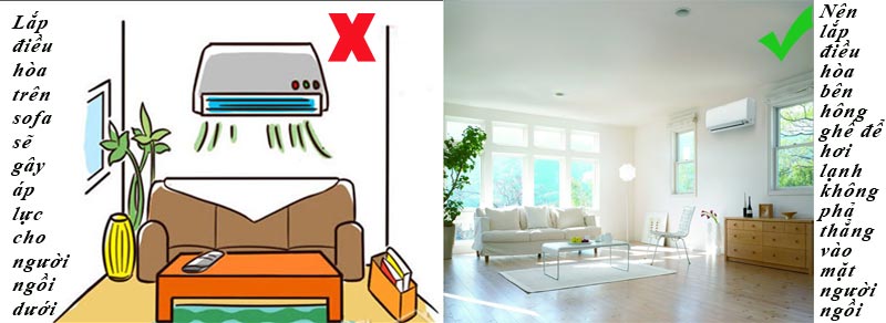 Đặt điều hòa bên hông ghế sofa