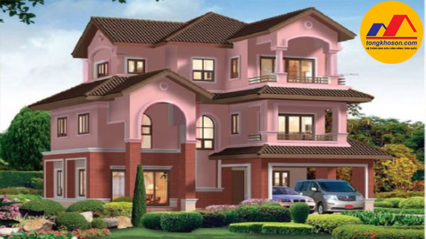 ngoại thất màu hồng cho ngôi nhà
