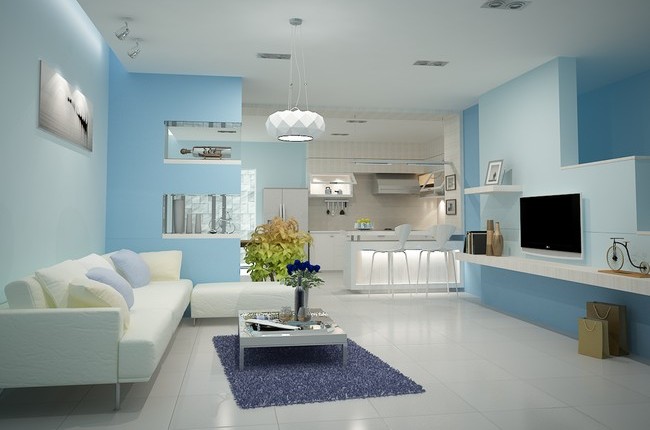 Tường nội thất màu xanh dương là sự lựa chọn hoàn hảo cho ngôi nhà hướng Bắc của gia chủ mệnh Mộc