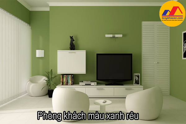 phòng khách màu xanh rêu