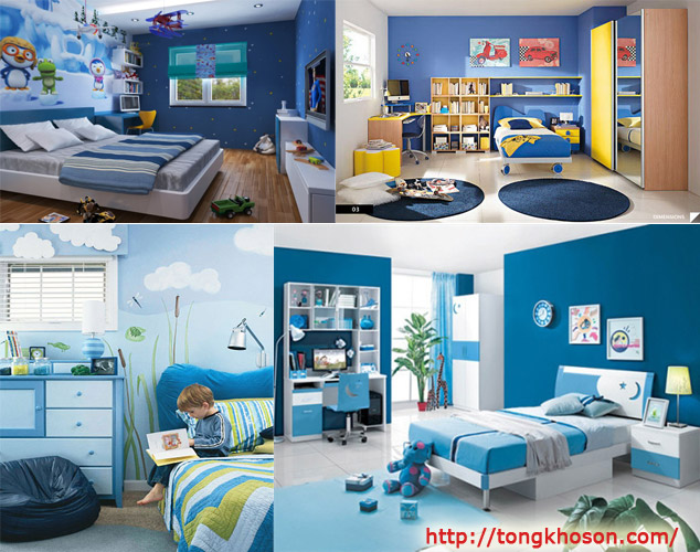Phòng ngủ màu xanh dương cho bé trai