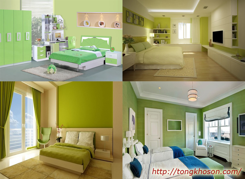 Phòng ngủ màu xanh lá cây