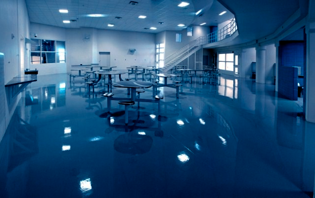 Sàn Epoxy màu xanh cho không gian sống rộng mở