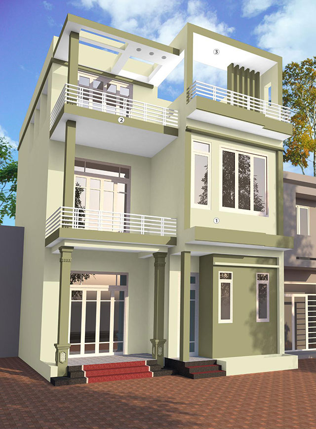 Sơn ngoại thất màu vàng kem và nâu