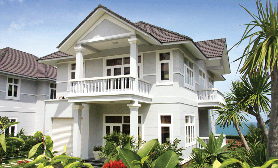 Sơn ngoại thất màu trắng rất tốt đối với các gia chủ mệnh Thủy xây nhà hướng Tây