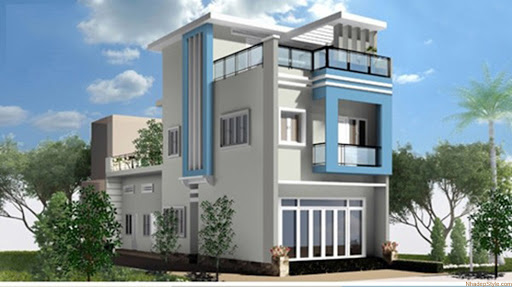 sơn ngoaij thất màu xan dương và xám ghi