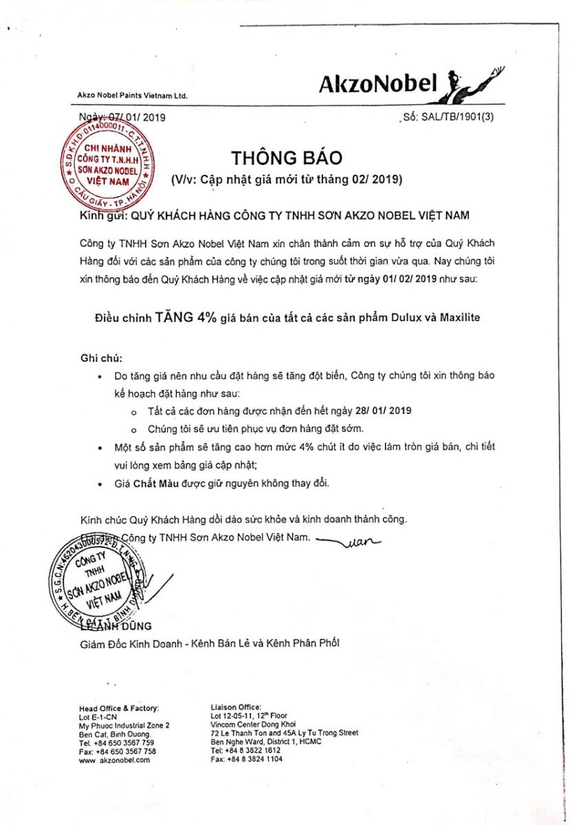 Tăng giá sơn Dulux