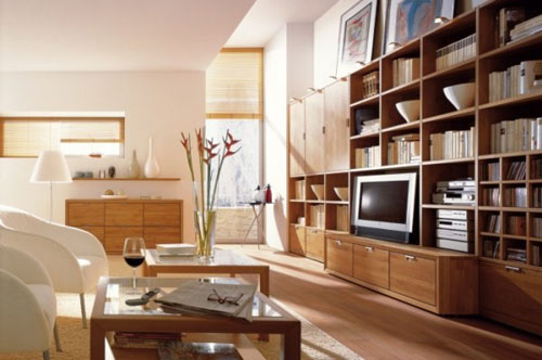 trang trí phòng khách bằng các tủ kệ sách