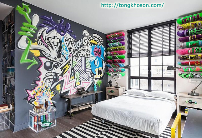 trang trí phòng ngủ bằng tranh graffiti