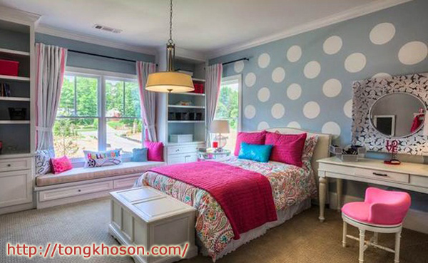 Trang trí phòng ngủ bằng họa tiết chấm bi