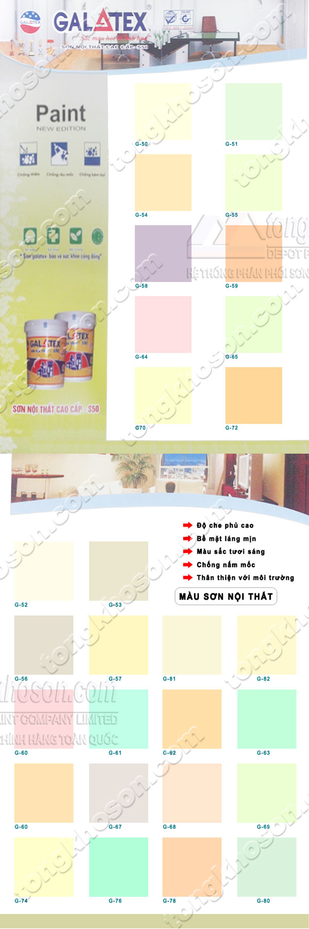 Bảng màu sơn Galatex S50 nội thất
