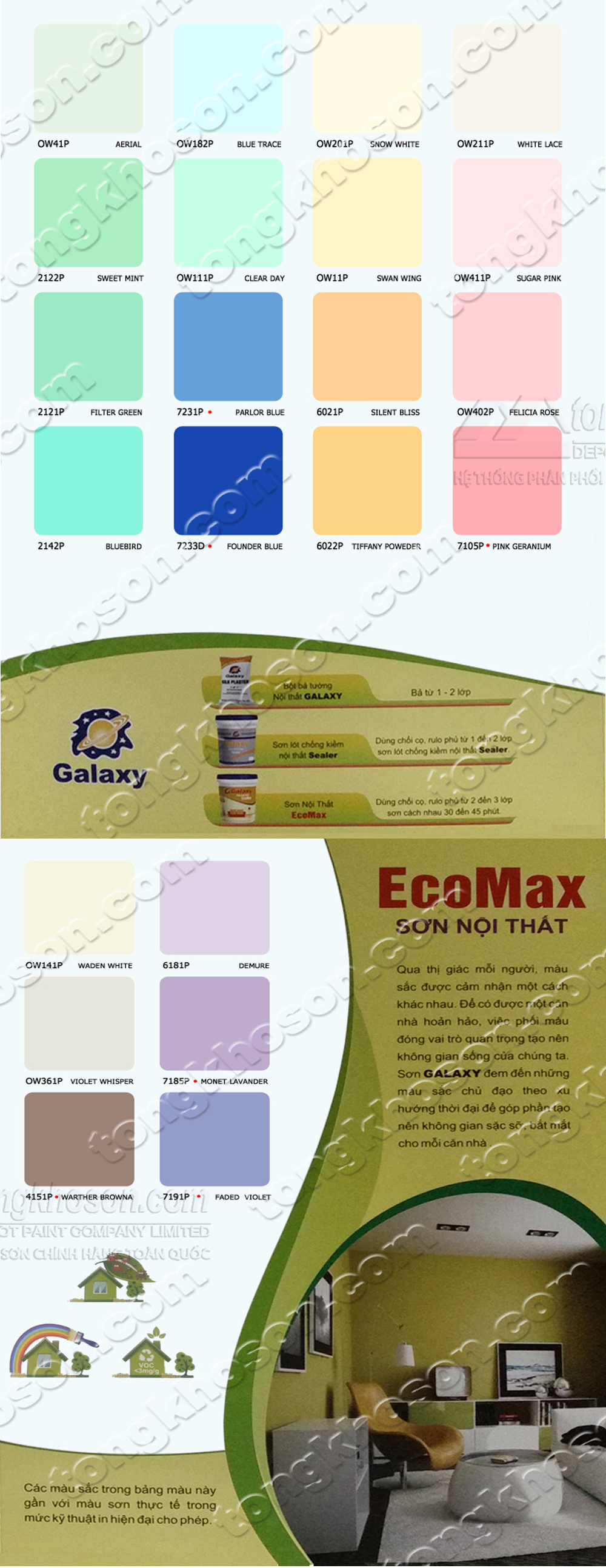 Bảng màu sơn Galaxy Eco Max nội thất