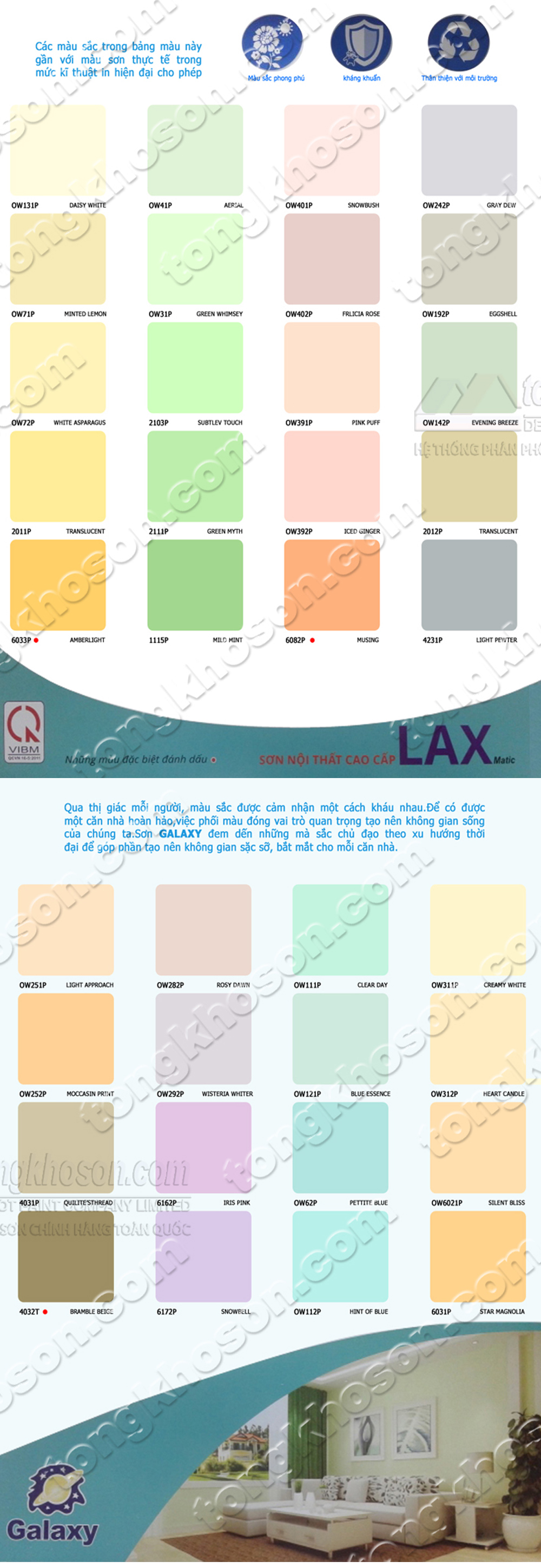 Bảng màu sơn Galaxy Lax Matic nội thất