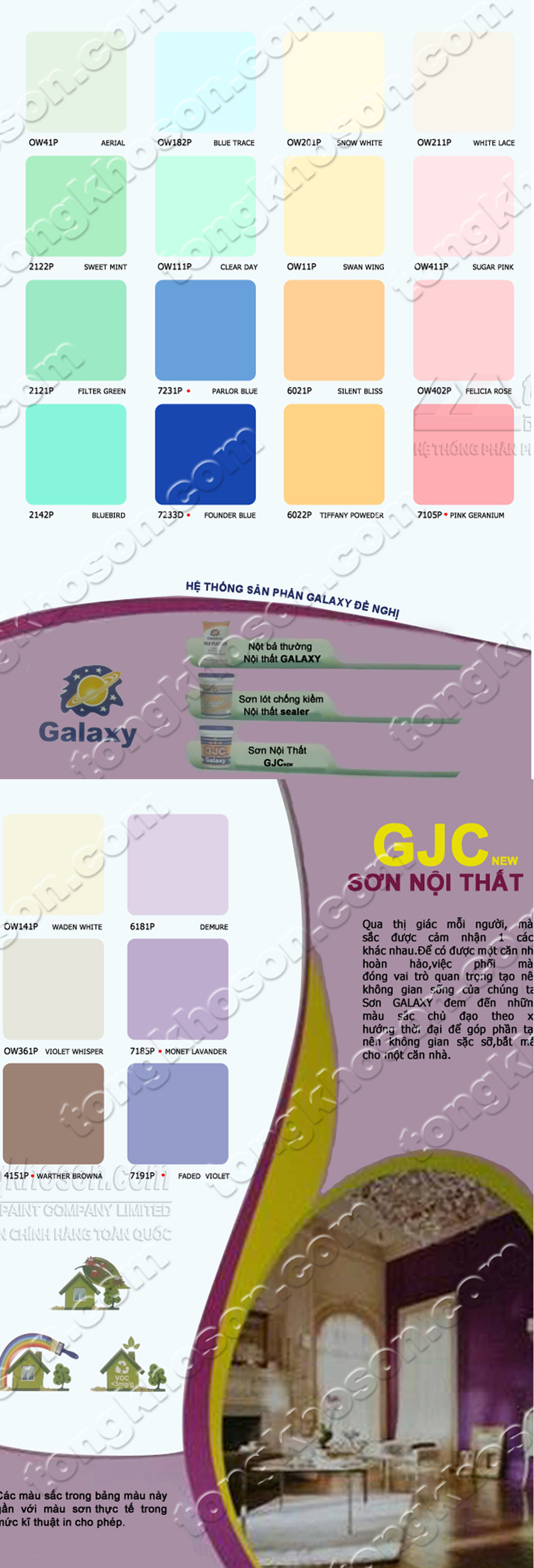 Bảng màu sơn Galaxy GJC nội thất kinh tế