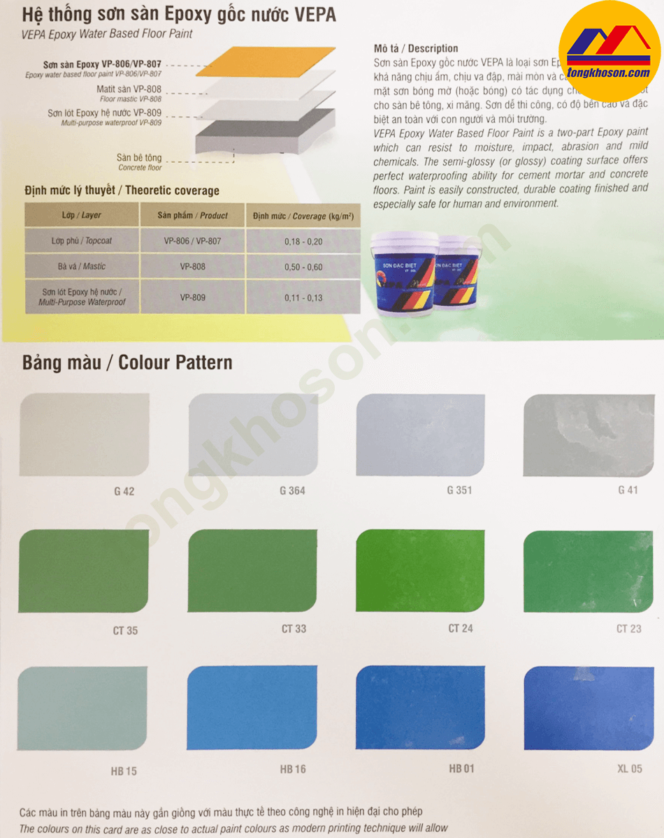 Bảng màu sơn Epoxy Vepa