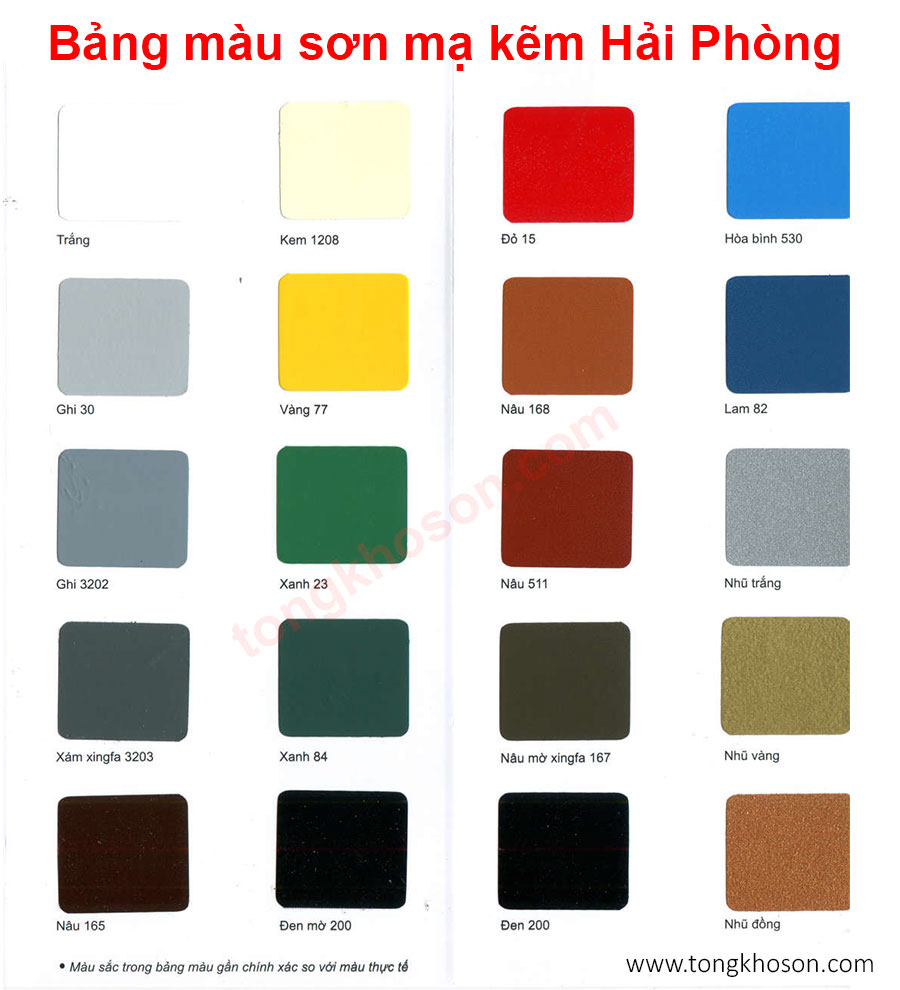 Bảng màu sơn mạ kẽm Hải Phòng