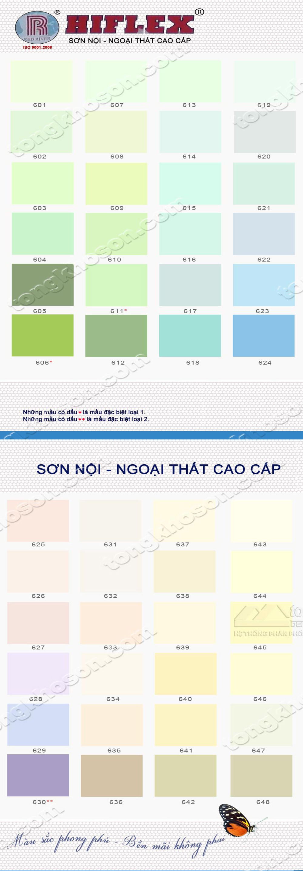 Bảng màu sơn Hiflex nội và ngoại thất
