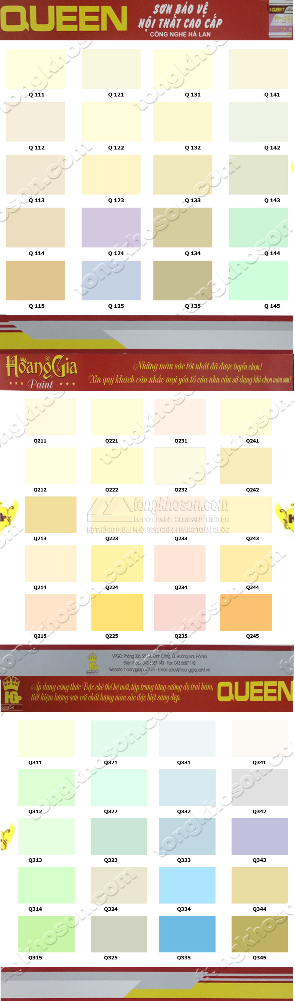 Bảng màu sơn nội thất Hoàng Gia Queen