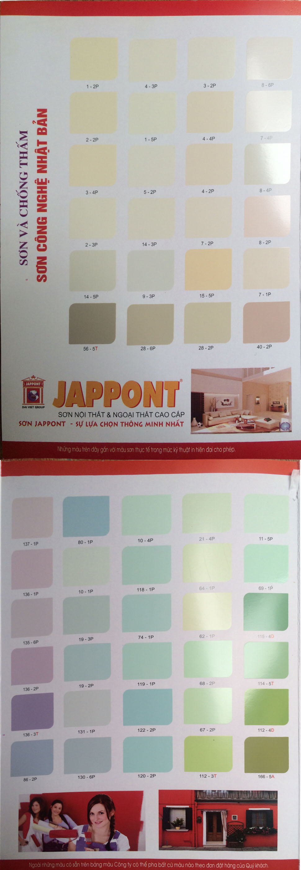 Bảng màu sơn jappont nội thất và ngoại thất cao cấp