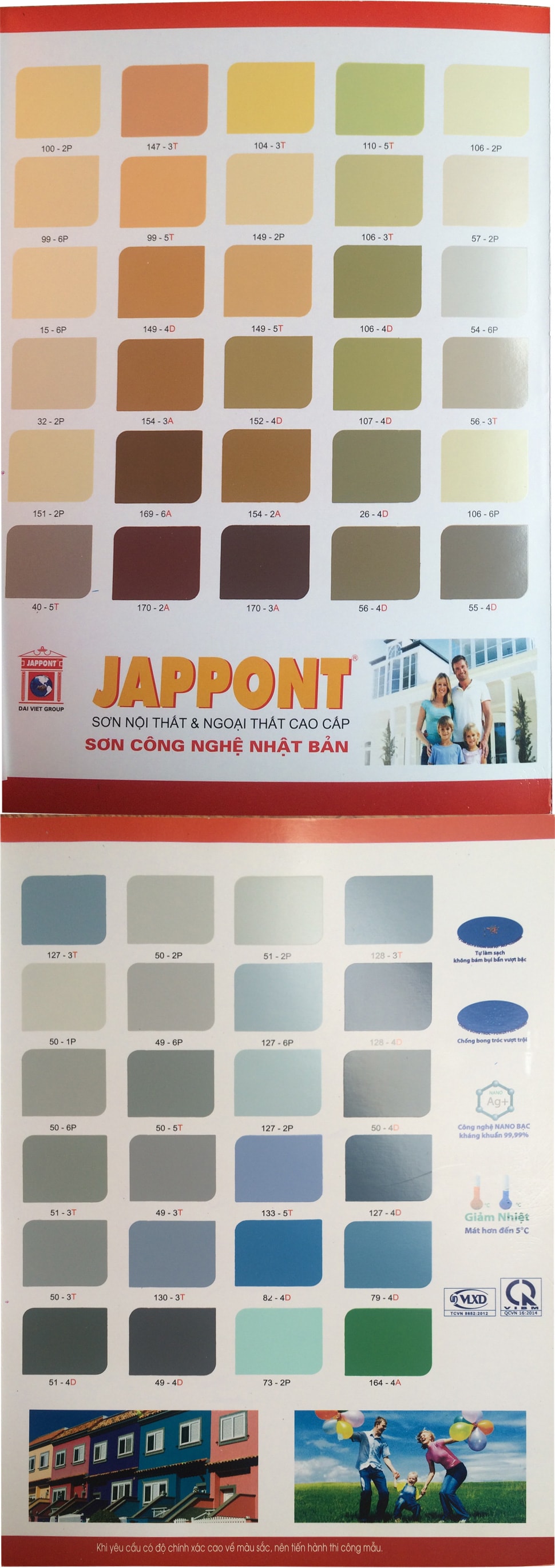 Bảng màu sơn nội thất và ngoại thất jappont