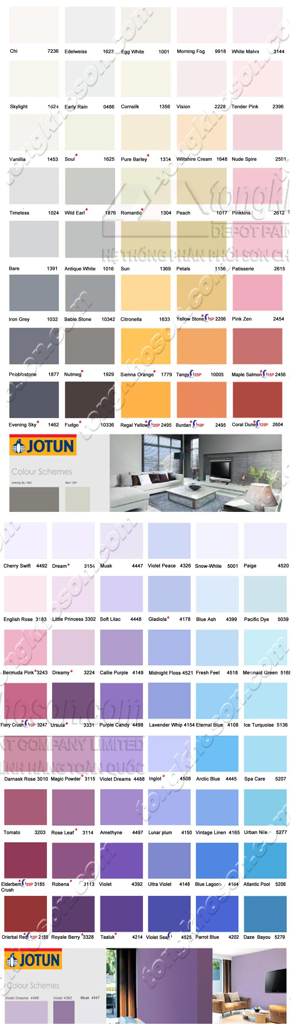 Bảng màu sơn Jotun Majestic nội thất