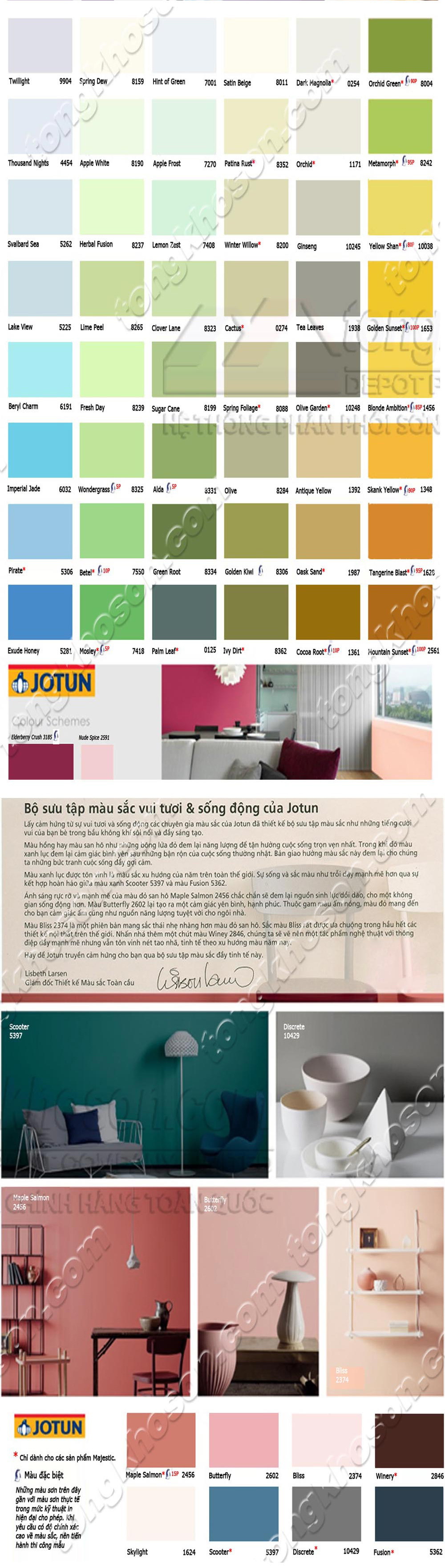 Bảng màu sơn Jotun Majestic nội thất